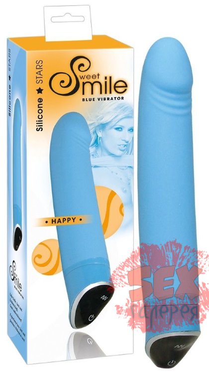 Голубой вибратор Smile Happy - 22 см.
