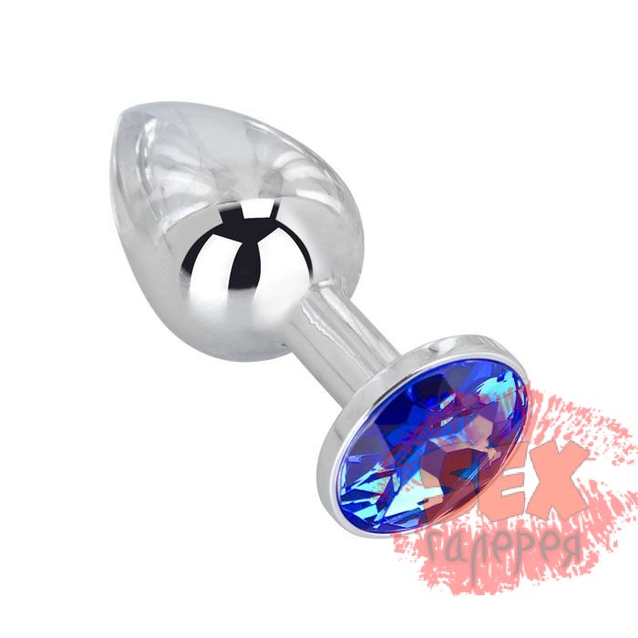 Мини-плаг из стали с синим кристаллом Blue Space - 6,5 см.