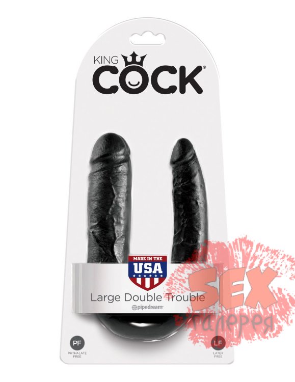 Черный двусторонний фаллоимитатор U-Shaped Large Double Trouble - 44,4 см.