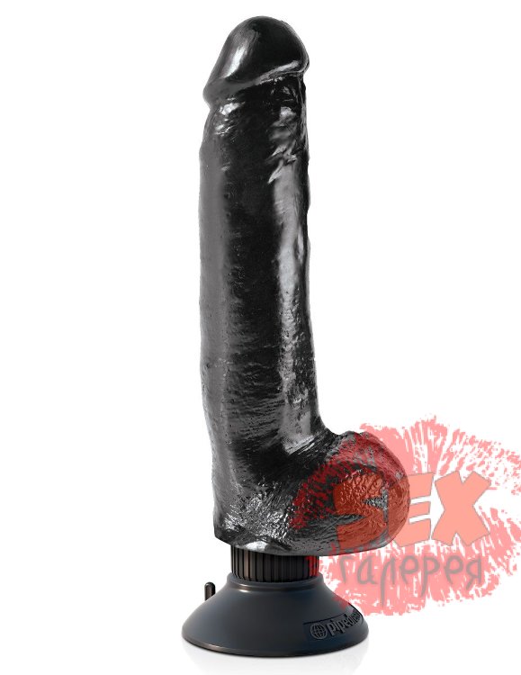 Чёрный виброфаллос со съемной присоской 9  Vibrating Cock with Balls - 22,9 см.