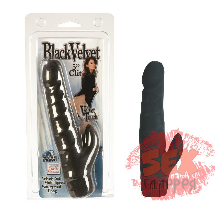 Чёрный вибратор BLACK VELVET со стимулятором клитора - 16 см.