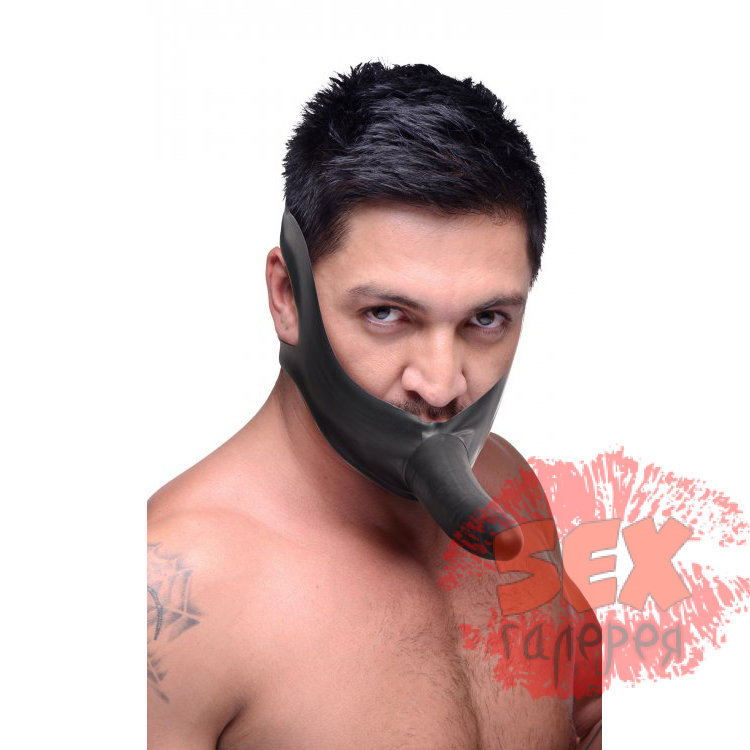 Черный кляп-страпон Masters Mini Face Fuck Strap-On - 14 см.
