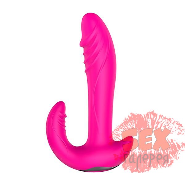 Розовый вибратор-ротатор с дополнительным отростком NAGHI NO.22 RECHARGEABLE DUO VIBRATOR
