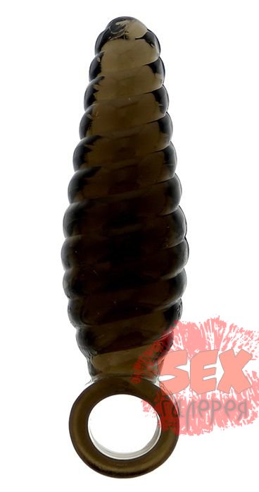 Дымчатый массажер со спиралевидным рельефом GOOD VIBES FINGER SLEEVE ANAL PROBE - 6 см.