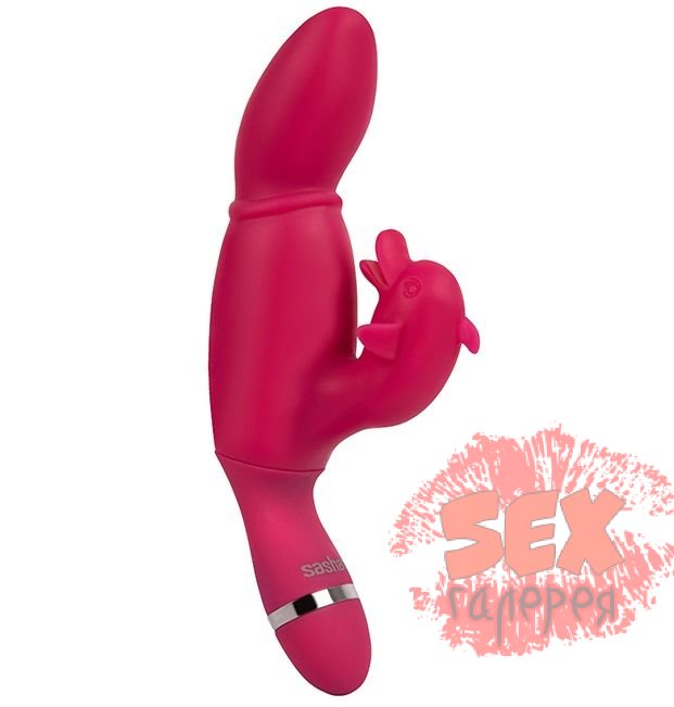 Вибратор со стимулятором клитора SASHAY VIBRATOR DOLPHIN - 17,5 см.