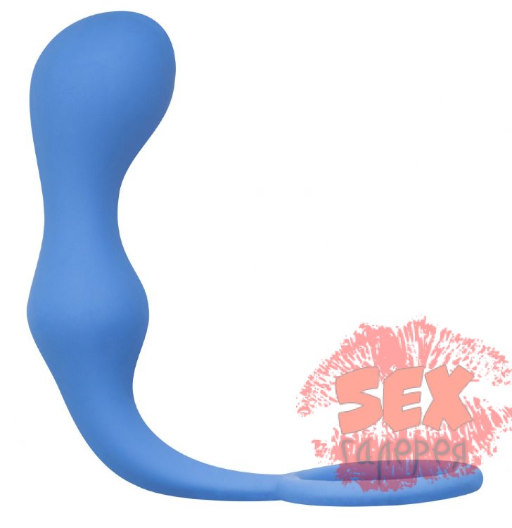 Синее эрекционное кольцо с анальной пробкой Double Pleasure Anal Plug