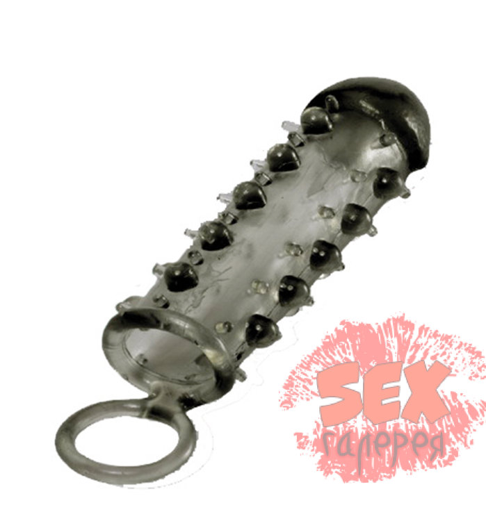 Дымчатая стимулирующая насадка с закрытой головкой SAMURAI PENIS SLEEVE BLACK - 14,5 см.