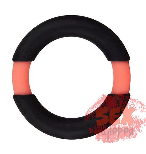 Чёрное эрекционное кольцо NEON STIMU RING 32MM BLACK/ORANGE