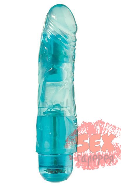 Голубой вибратор-реалистик JELLY JOY 7INCH 10 RHYTHMS BLUE - 17,5 см.