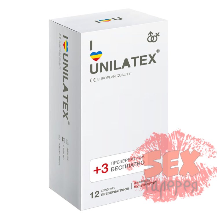 Разноцветные ароматизированные презервативы Unilatex Multifruit  - 12 шт. + 3 шт. в подарок
