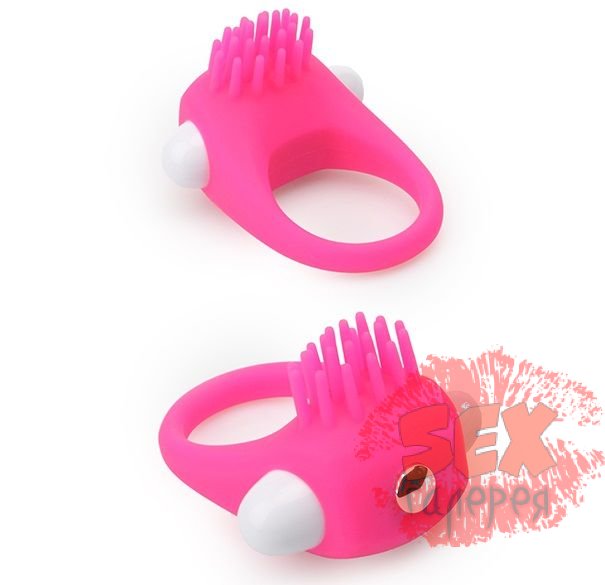 Розовое эрекционное кольцо с щеточкой LIT-UP SILICONE STIMU RING 5