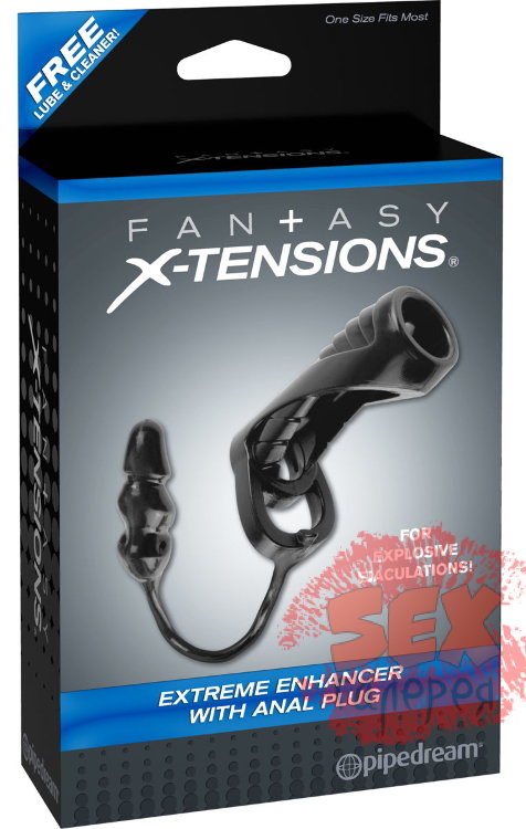 Чёрная насадка с анальной втулкой Extreme Enhancer with Anal Plug - 9,6 см.