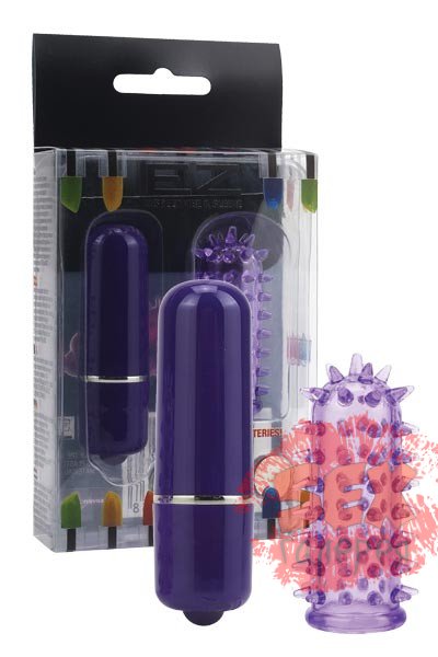 Фиолетовый мини-вибратор с насадкой Powerful Mini Massager - 5 см.