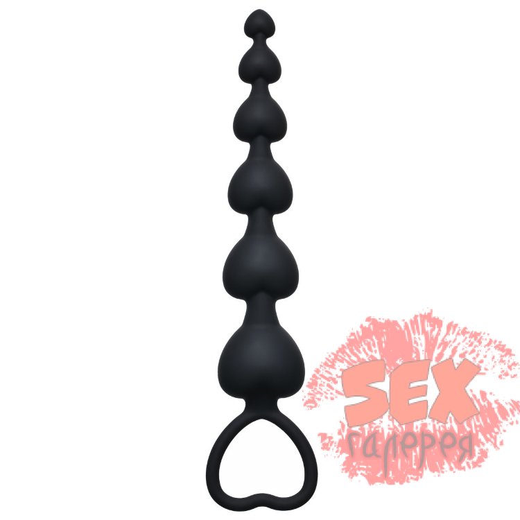 Чёрная анальная цепочка Heart s Beads Black - 18 см.