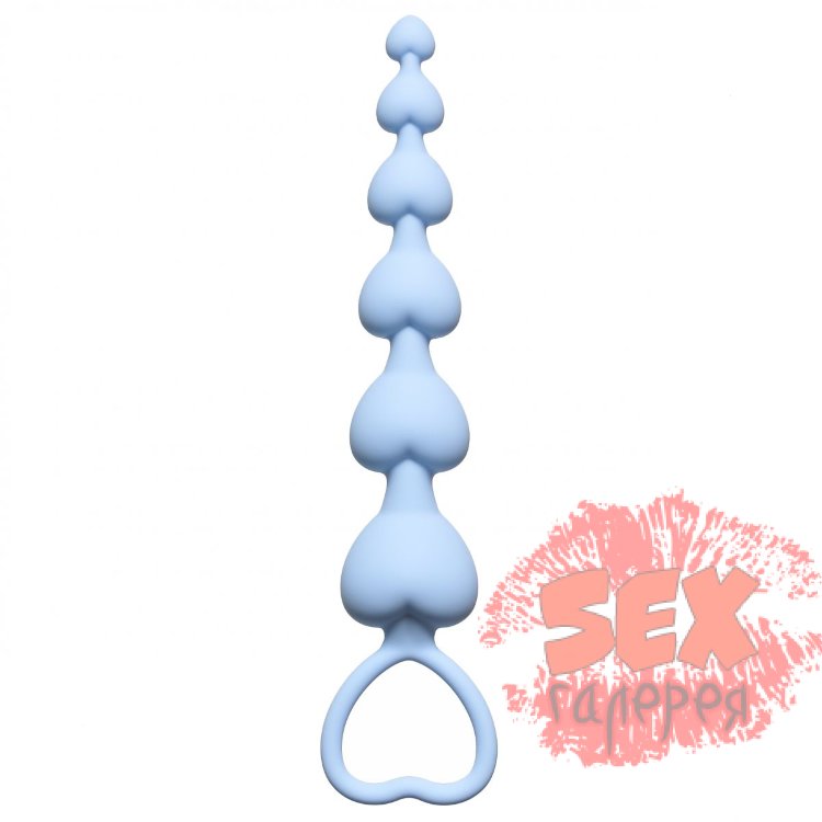 Голубая анальная цепочка Heart s Beads Blue - 18 см.