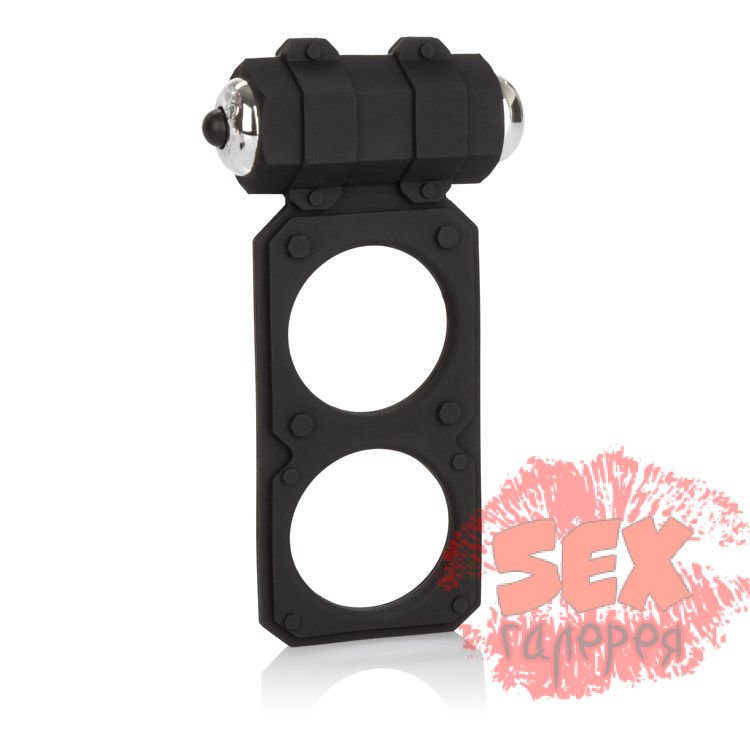 Чёрное эрекционное кольцо с вибрацией и подхватом мошонки Silicone Lovers Gear Figure 8 Enhancer