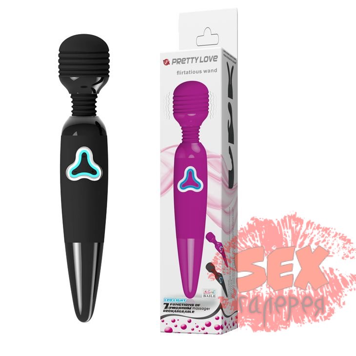 Чёрный вибромассажер Flirtatious Wand - 25 см.