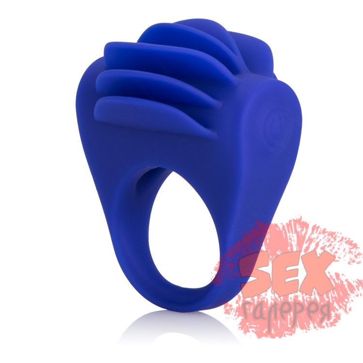 Синее эрекционное кольцо с рёбрышками и вибрацией Silicone Fluttering Enhancer