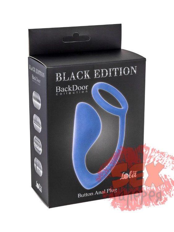 Синее эрекционное кольцо с анальной пробкой Button Anal Plug