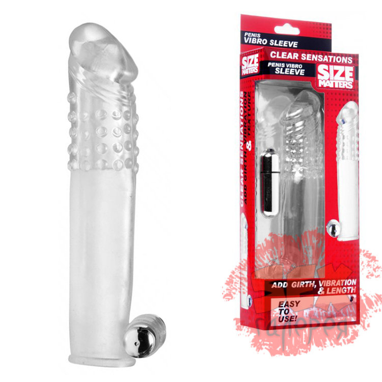 Прозрачная насадка с массажными точками и вибрацией Size Matters - 14 см.